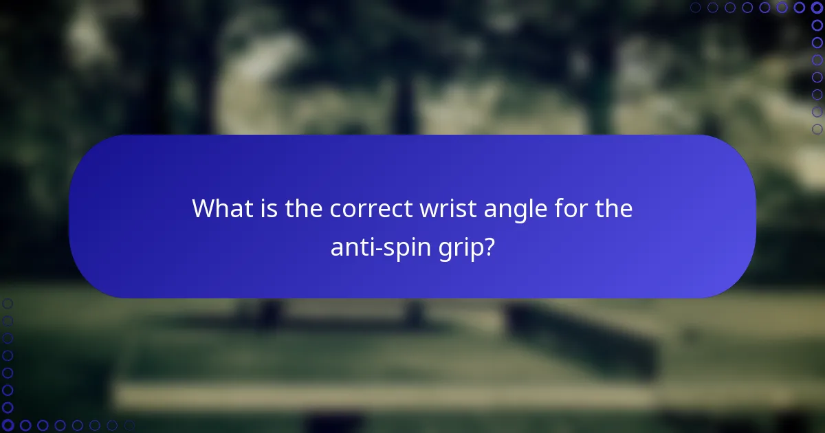 What is the correct wrist angle for the anti-spin grip?